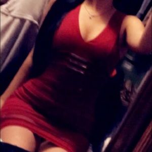 Red v cut bodycon dress